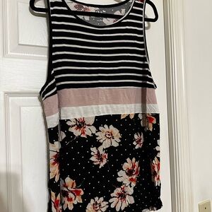 Maurices Black and White Striped Floral Tank Top